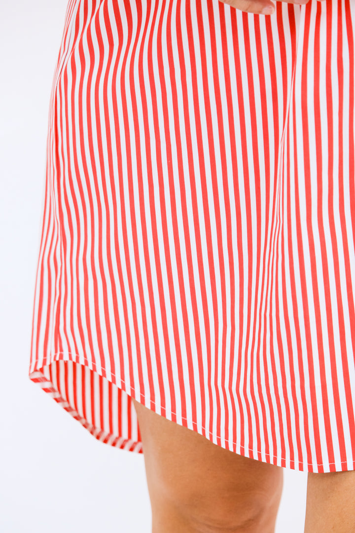 Carter Cotton Shirting Dress, Stripe Red