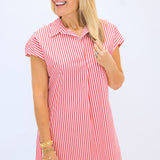 Carter Cotton Shirting Dress, Stripe Red
