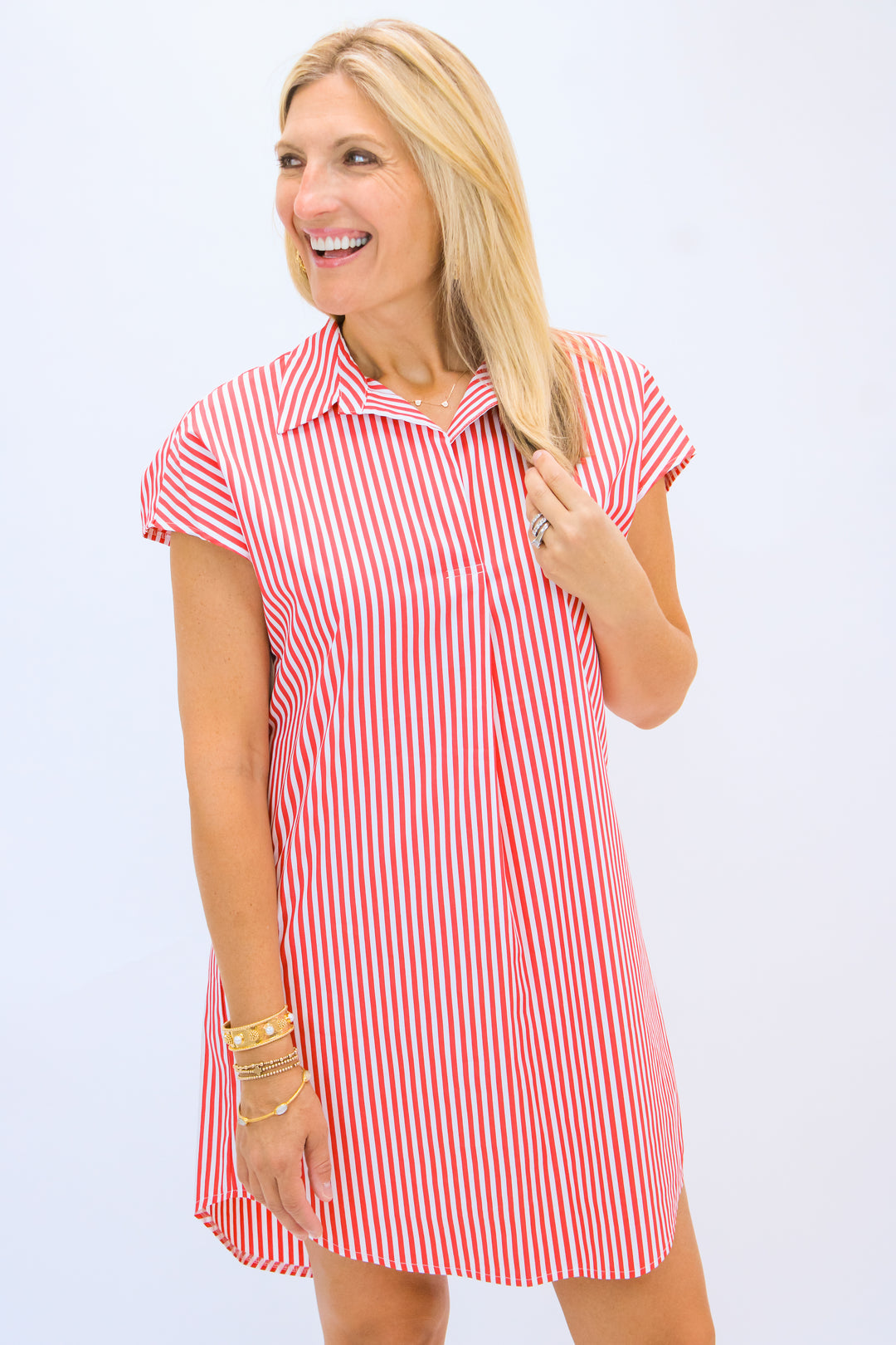 Carter Cotton Shirting Dress, Stripe Red