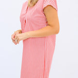 Carter Cotton Shirting Dress, Stripe Red