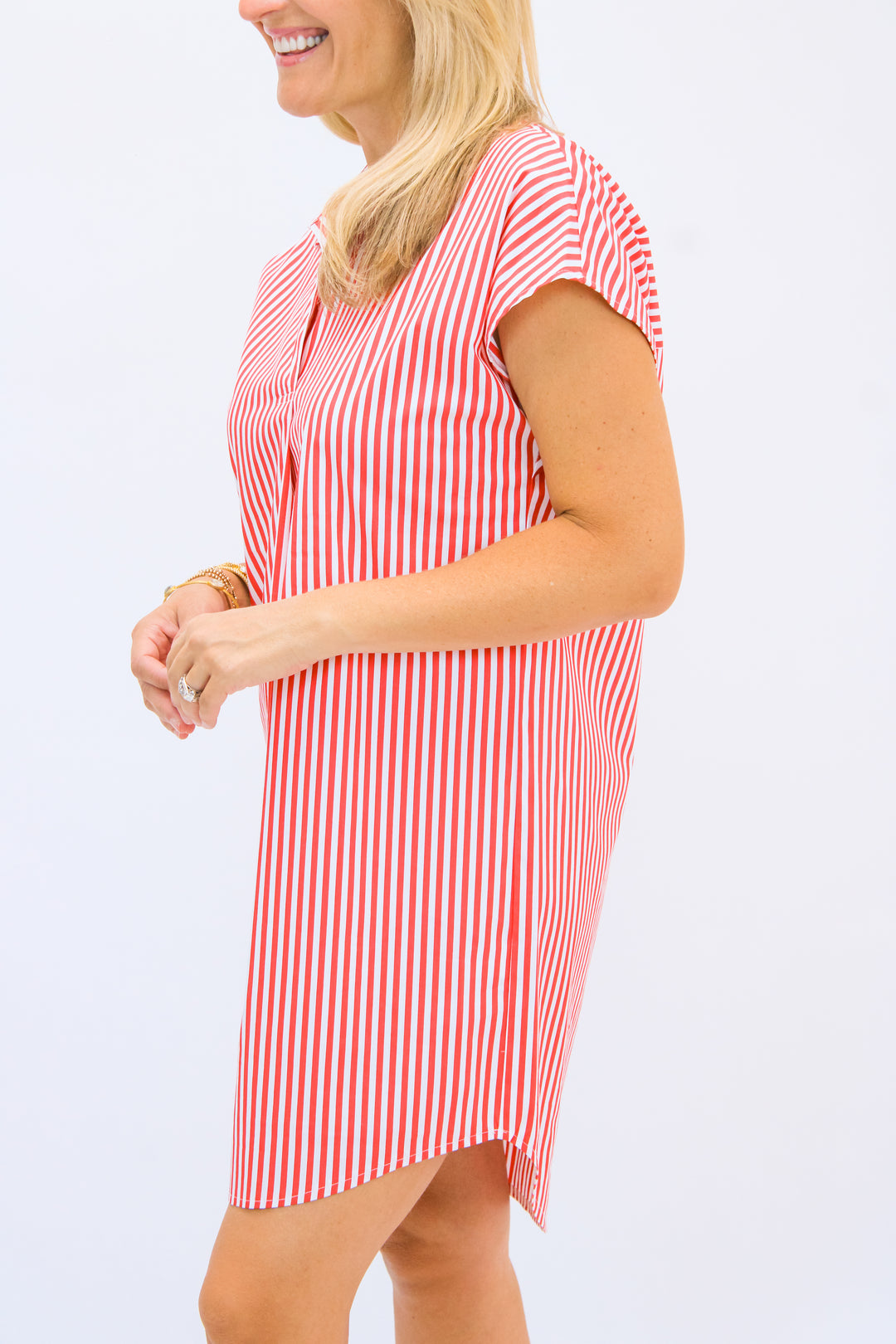 Carter Cotton Shirting Dress, Stripe Red