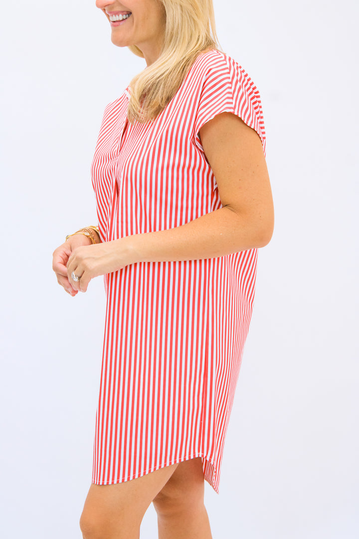 Carter Cotton Shirting Dress, Stripe Red