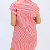 Carter Cotton Shirting Dress, Stripe Red