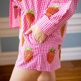 Gingham Beaded Strawberry Short, Red & White