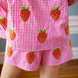 Gingham Beaded Strawberry Short, Red & White