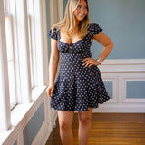 Cambria Sweetheart Mini Dress, Black/White