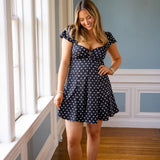 Cambria Sweetheart Mini Dress, Black/White