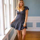 Cambria Sweetheart Mini Dress, Black/White