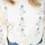 Meadow Bloom Scalloped Sweater, Cream