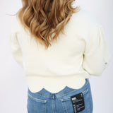 Meadow Bloom Scalloped Sweater, Cream
