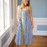 Lime Light Midi Dress, Navy/White/Chartreuse