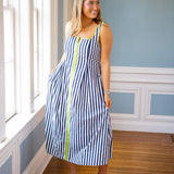 Lime Light Midi Dress, Navy/White/Chartreuse