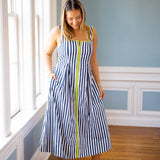 Lime Light Midi Dress, Navy/White/Chartreuse