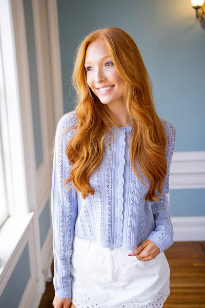 Peridot Stretch Pointelle Cardigan, Moonwash