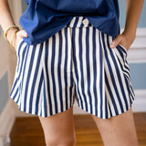Preston Shorts, Cream Navy Stripe