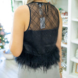 Miley Feathered Trim Top, Black