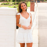 Rietta Cotton Lace-Trimmed Mini Dress, Optic White