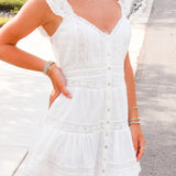 Rietta Cotton Lace-Trimmed Mini Dress, Optic White