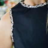 Meghan Crystal Trim Top, Black