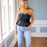 Faded Film Eyelet Top, Black
