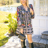 Rococo Flowers Black Mini Dress