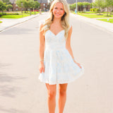 Rietta Cotton Lace-Trimmed Mini Dress, Blue Cove