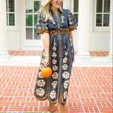 Embroidered Flowers Midi Dress, Black