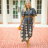 Embroidered Flowers Midi Dress, Black