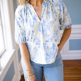 Simply Put Top, Cream/Blue