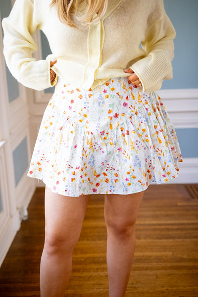Honey Blossom Mini Skirt, White Multi