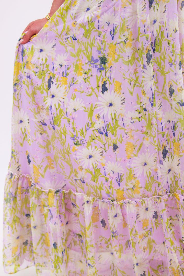 Primrose Floral Strappy Back Maxi Dress, Lavender Multi Floral