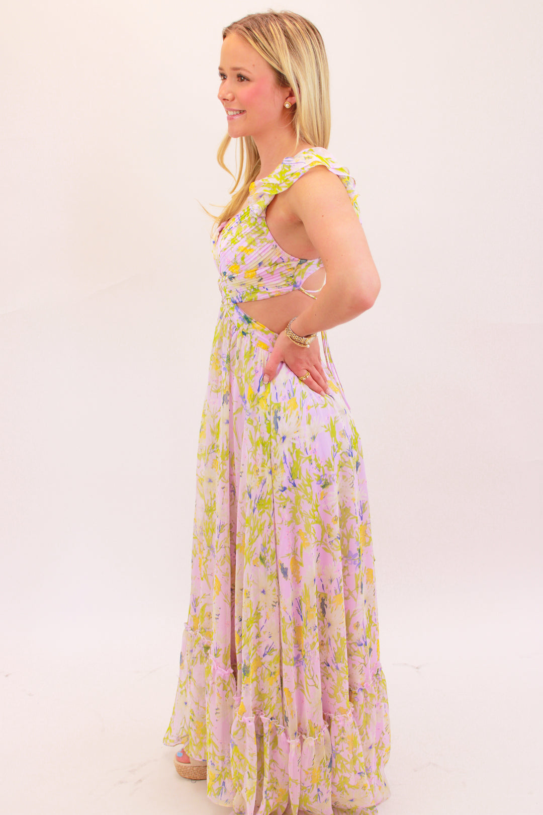 Primrose Floral Strappy Back Maxi Dress, Lavender Multi Floral