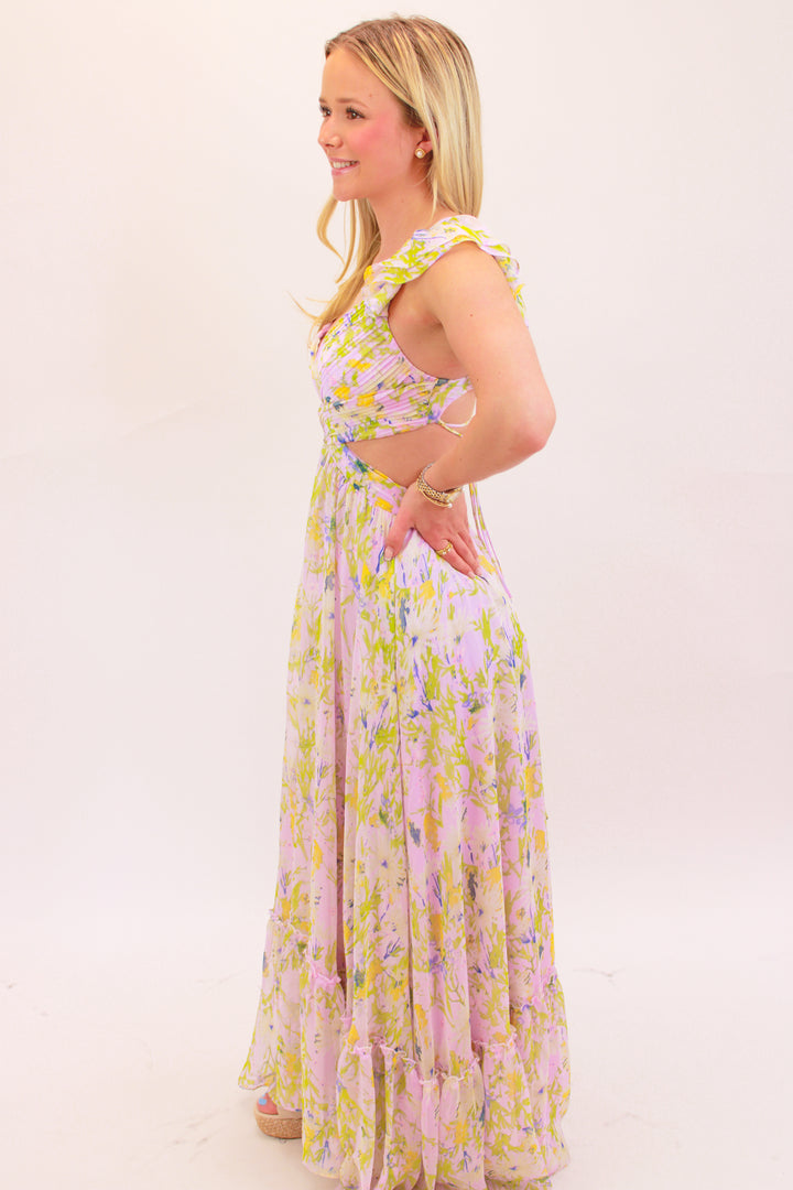 Primrose Floral Strappy Back Maxi Dress, Lavender Multi Floral