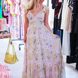 Primrose Floral Strappy Back Maxi Dress, Lavender Multi Floral