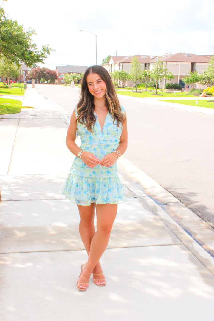 Petals in Paradise Dress, Blue Flower