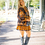 Black Majestic Garden Beaded Buckle Long Sleeve Mini Dress