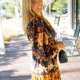 Black Majestic Garden Beaded Buckle Long Sleeve Mini Dress