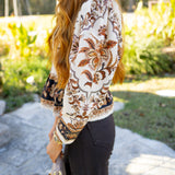 Sand Majestic Garden Lace Puff Sleeve Organic Cotton Blouse