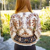 Sand Majestic Garden Lace Puff Sleeve Organic Cotton Blouse