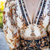 Sand Majestic Garden Lace Puff Sleeve Organic Cotton Blouse