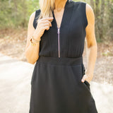Polyanna Half-Zip Dress, Black