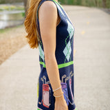 Golf Bag Button Up Tank Knit Dress, Navy Argyle Multi