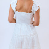 Rietta Cotton Lace-Trimmed Mini Dress, Optic White