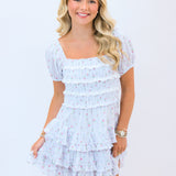 Fellows Cotton Floral Ruffle Mini Dress, Coastline Blue