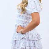 Fellows Cotton Floral Ruffle Mini Dress, Coastline Blue
