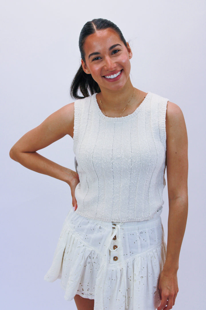 Calan Rib Sweater Cropped Tank, Sea Salt