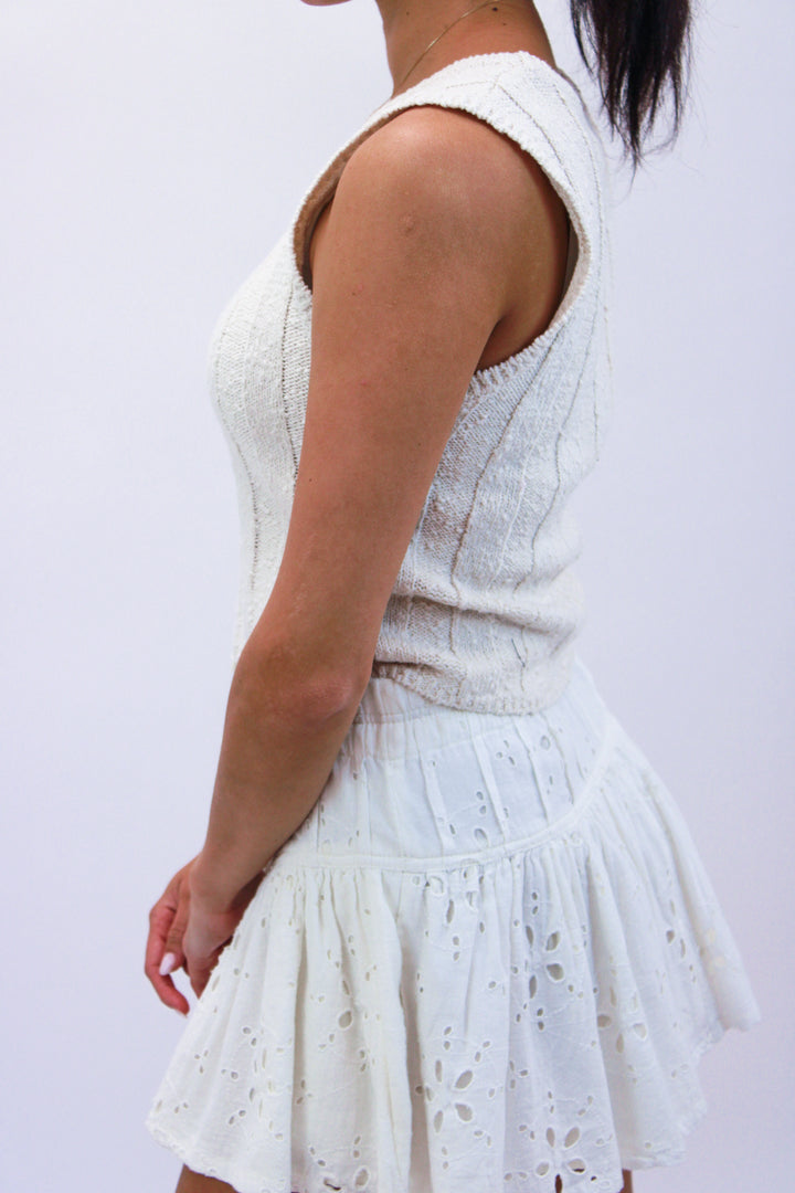 Calan Rib Sweater Cropped Tank, Sea Salt