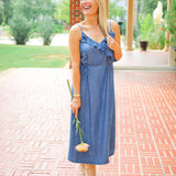 Ruffle Cami Midi Dress, Moonlit Wash