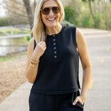 Marla Button Placket Tank, Black