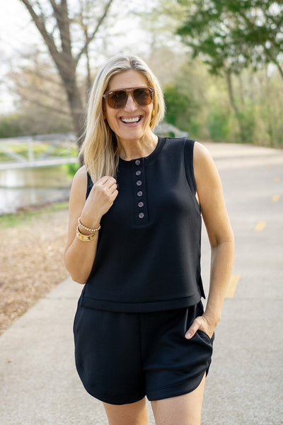 Marla Button Placket Tank, Black